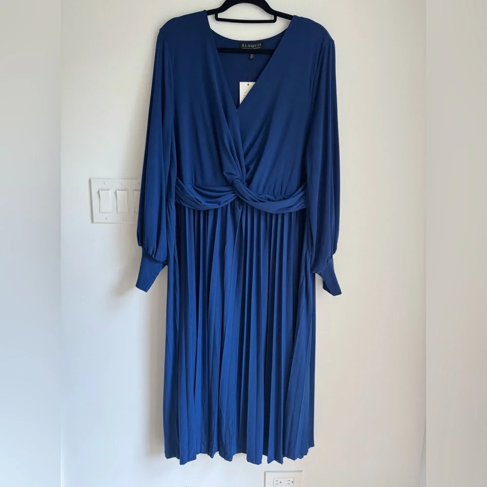 Eloquii‎ Knot Front Pleated Dress Size 16 Blue NEW
